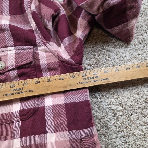 Eddie Bauer Flannel Shirt Jacket Womens XL Pink Red Plaid Sherpa Lined Button Up - Picture 3 of 5